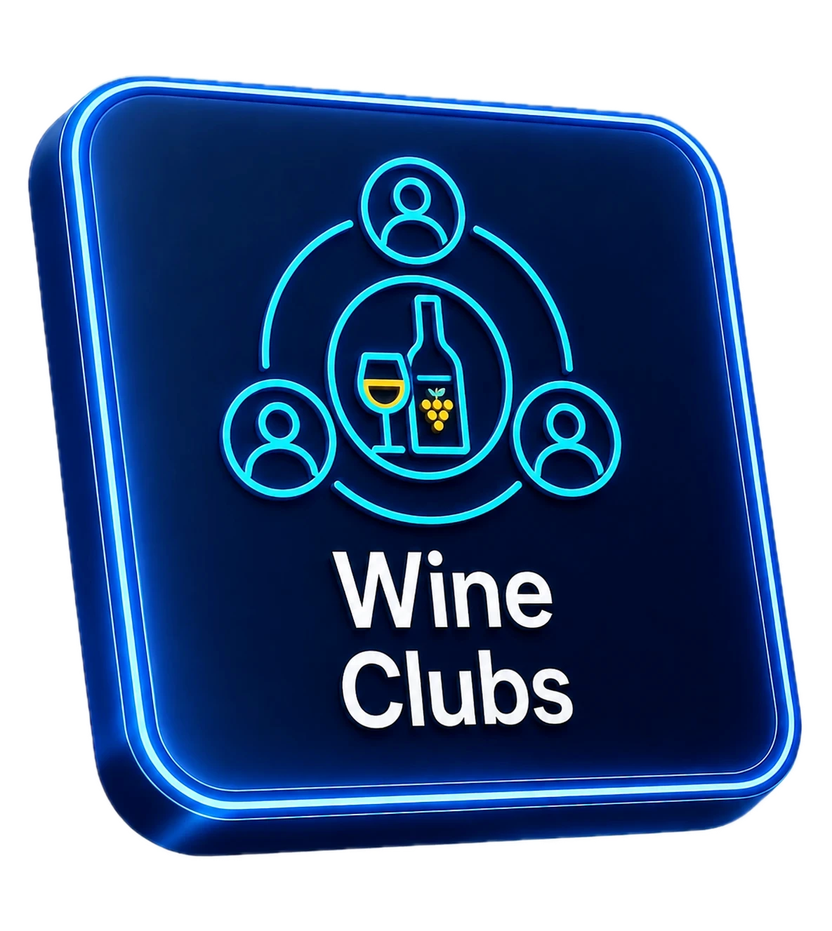 Wine Clubs icon card with member avatars and a shared wine selection